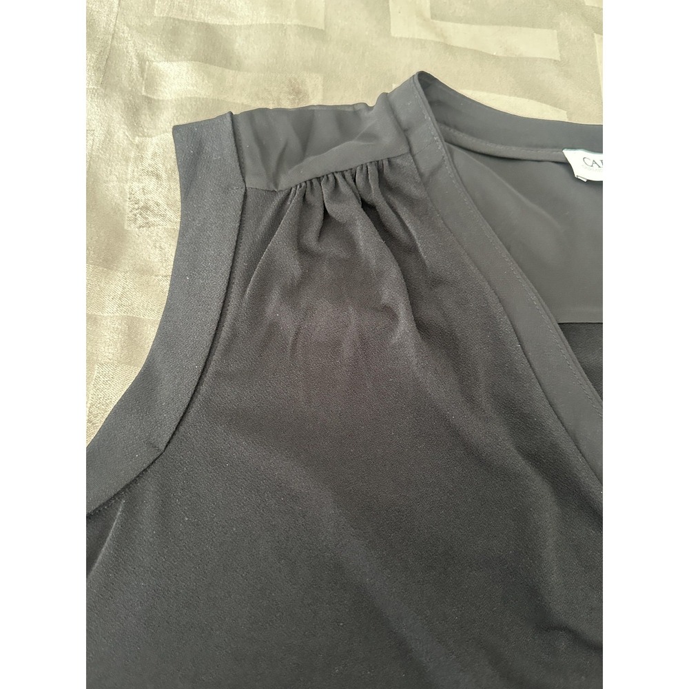 Carmen Marc Valvo Woman Shirt Womens 0X Black V Neck Sleeveless Sheer Hem Blouse - Picture 4 of 14